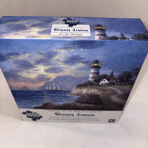 Dennis Lewan Art Puzzle White Cliff Bay Lighthouse Cottage Karmin 1000pc NEW - Picture 2 of 6
